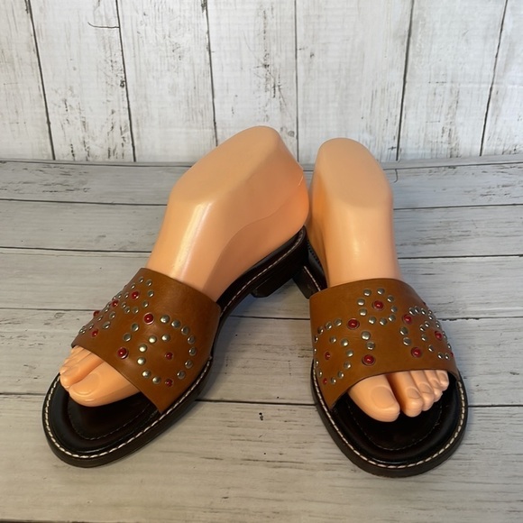 Donald J Pliner Tobacco Leather Studded Slide Sandal - Picture 11 of 11